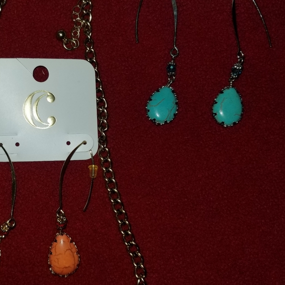 Orange Stone Statement Necklace & 4 Earring Sets - Picture 5 of 6